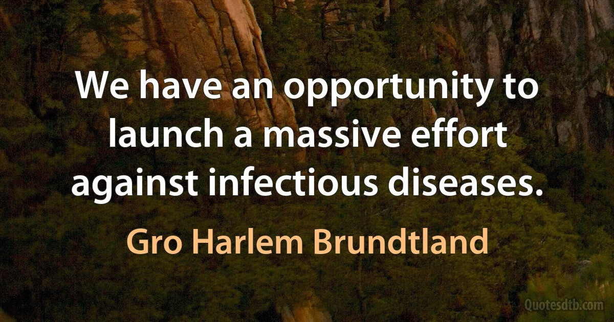 We have an opportunity to launch a massive effort against infectious diseases. (Gro Harlem Brundtland)