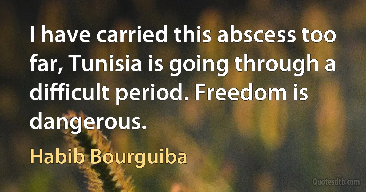 I have carried this abscess too far, Tunisia is going through a difficult period. Freedom is dangerous. (Habib Bourguiba)