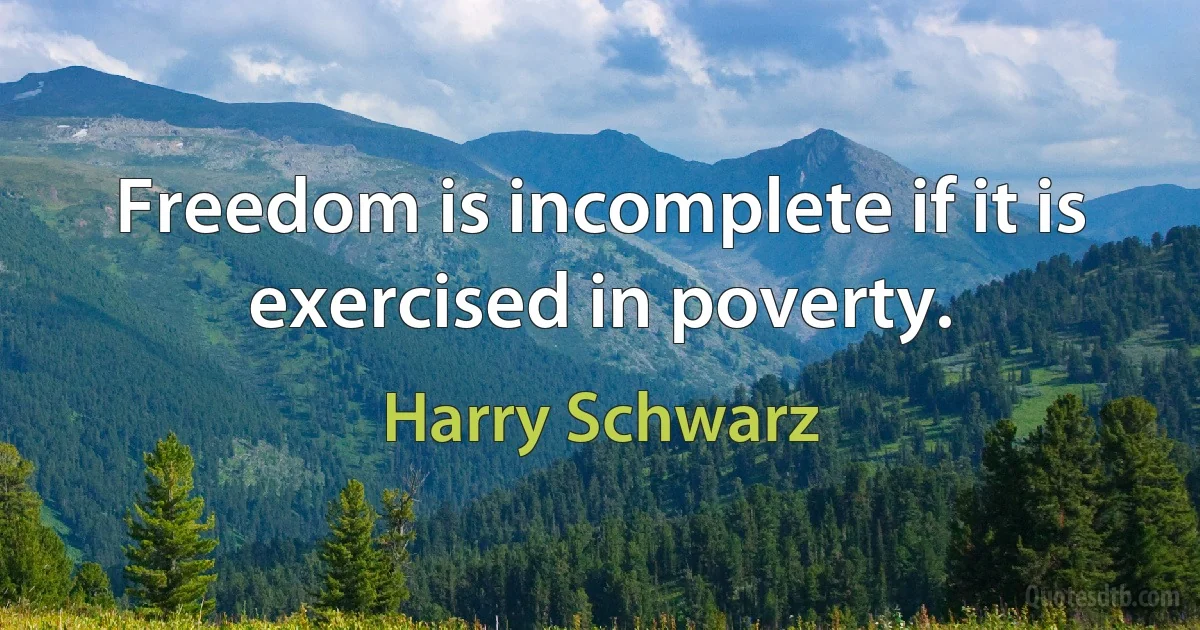 Freedom is incomplete if it is exercised in poverty. (Harry Schwarz)