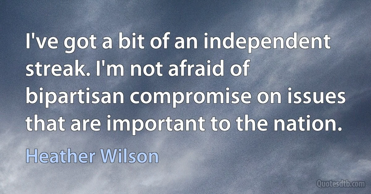 I've got a bit of an independent streak. I'm not afraid of bipartisan compromise on issues that are important to the nation. (Heather Wilson)