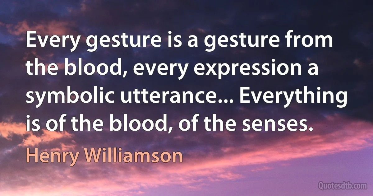 Every gesture is a gesture from the blood, every expression a symbolic utterance... Everything is of the blood, of the senses. (Henry Williamson)