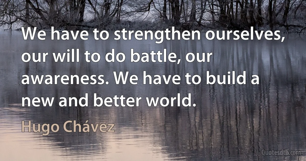 We have to strengthen ourselves, our will to do battle, our awareness. We have to build a new and better world. (Hugo Chávez)