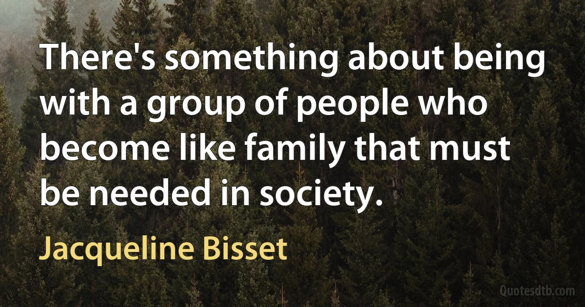 There's something about being with a group of people who become like family that must be needed in society. (Jacqueline Bisset)