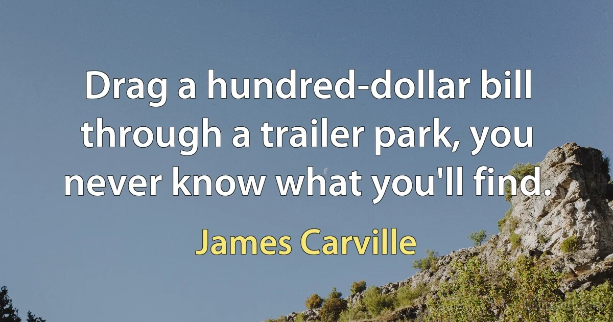 Drag a hundred-dollar bill through a trailer park, you never know what you'll find. (James Carville)