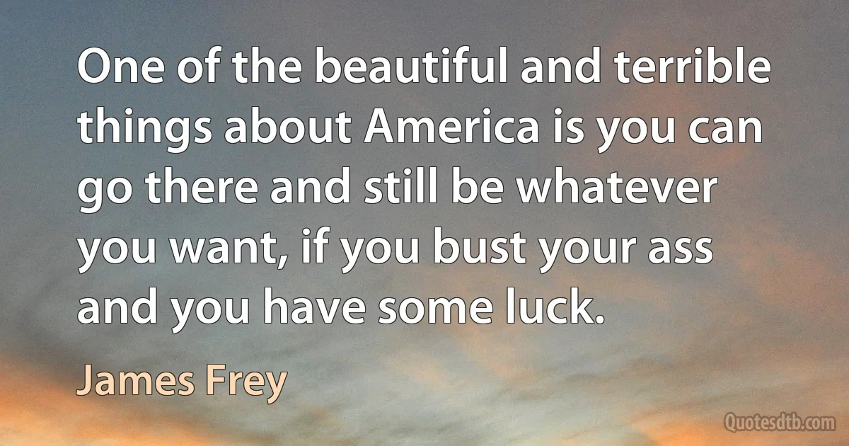 One of the beautiful and terrible things about America is you can go there and still be whatever you want, if you bust your ass and you have some luck. (James Frey)