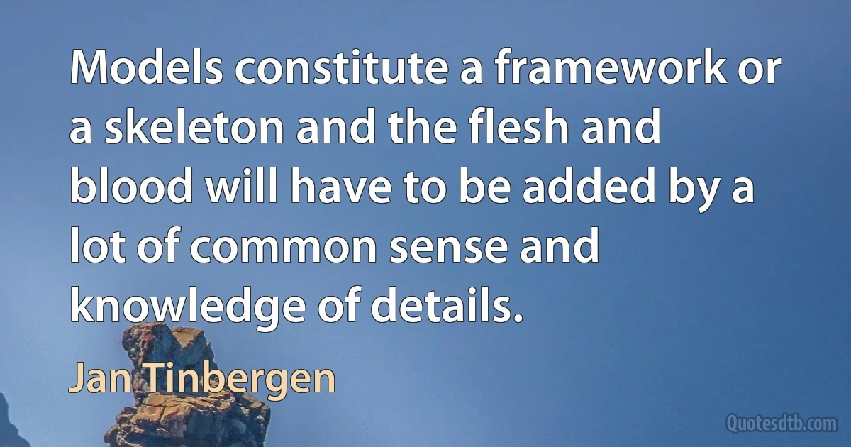 Models constitute a framework or a skeleton and the flesh and blood will have to be added by a lot of common sense and knowledge of details. (Jan Tinbergen)