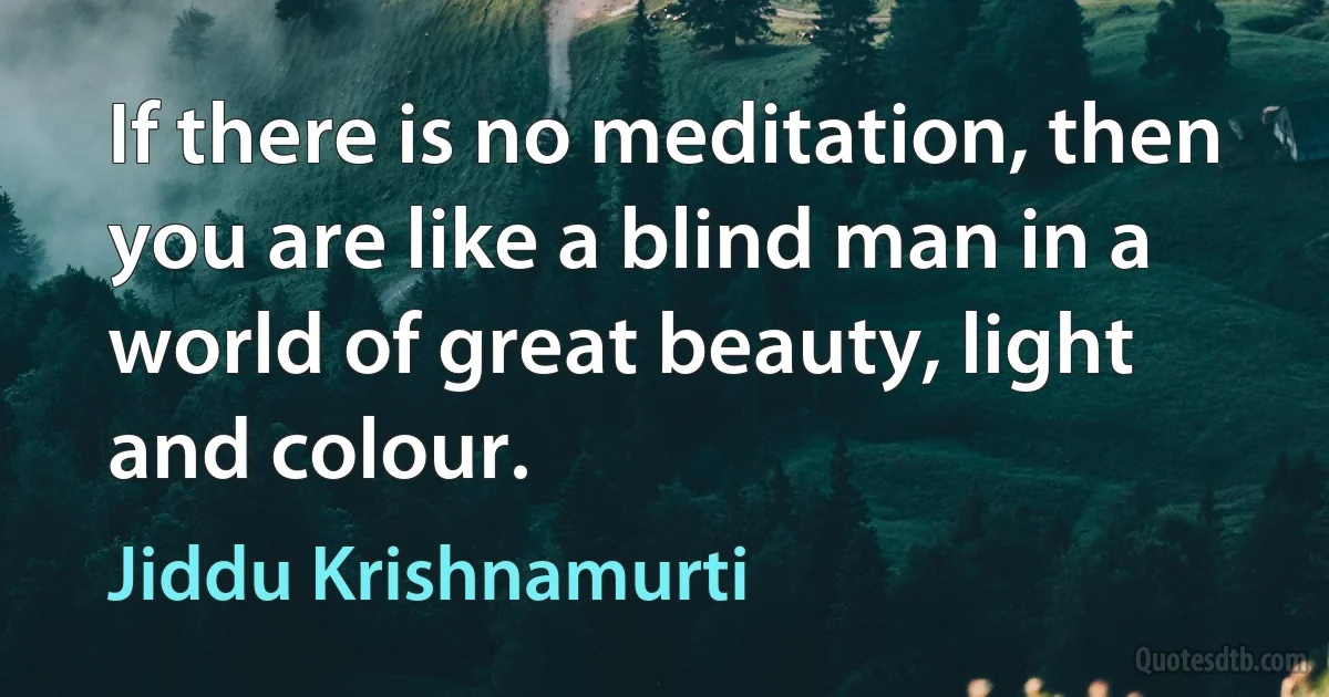 If there is no meditation, then you are like a blind man in a world of great beauty, light and colour. (Jiddu Krishnamurti)