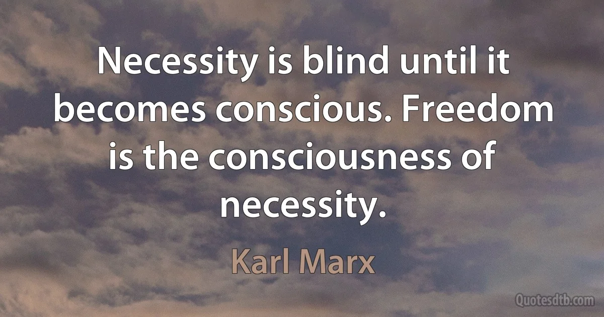 Necessity is blind until it becomes conscious. Freedom is the consciousness of necessity. (Karl Marx)