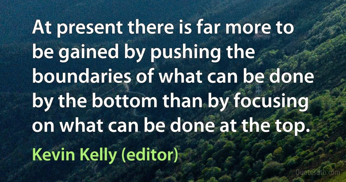 At present there is far more to be gained by pushing the boundaries of what can be done by the bottom than by focusing on what can be done at the top. (Kevin Kelly (editor))