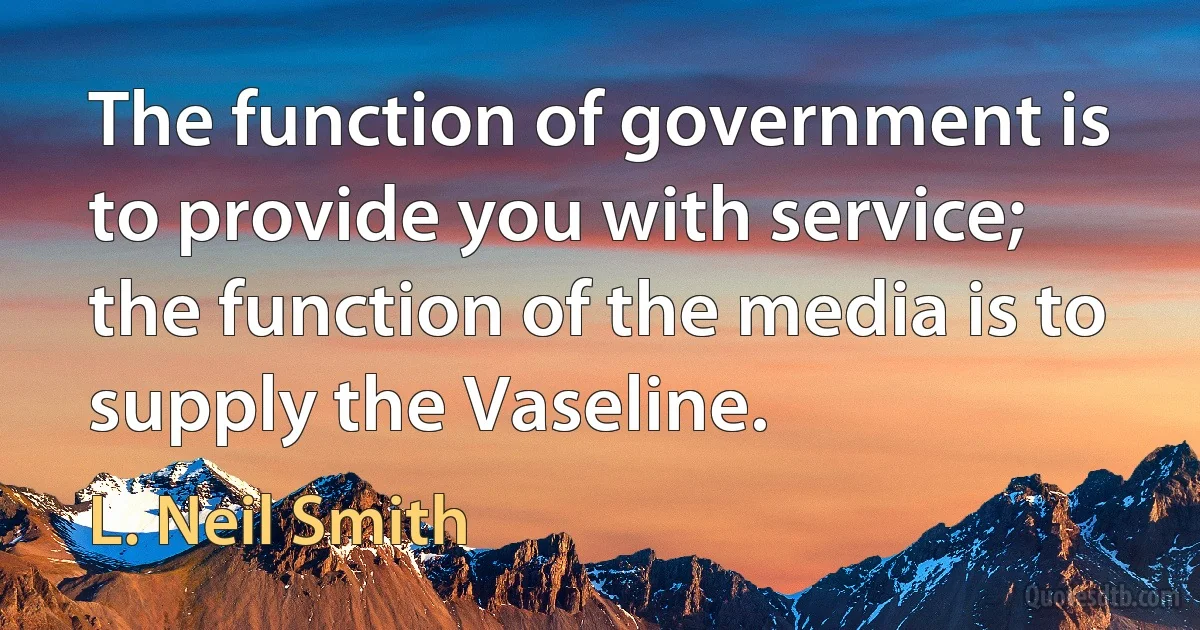 The function of government is to provide you with service; the function of the media is to supply the Vaseline. (L. Neil Smith)