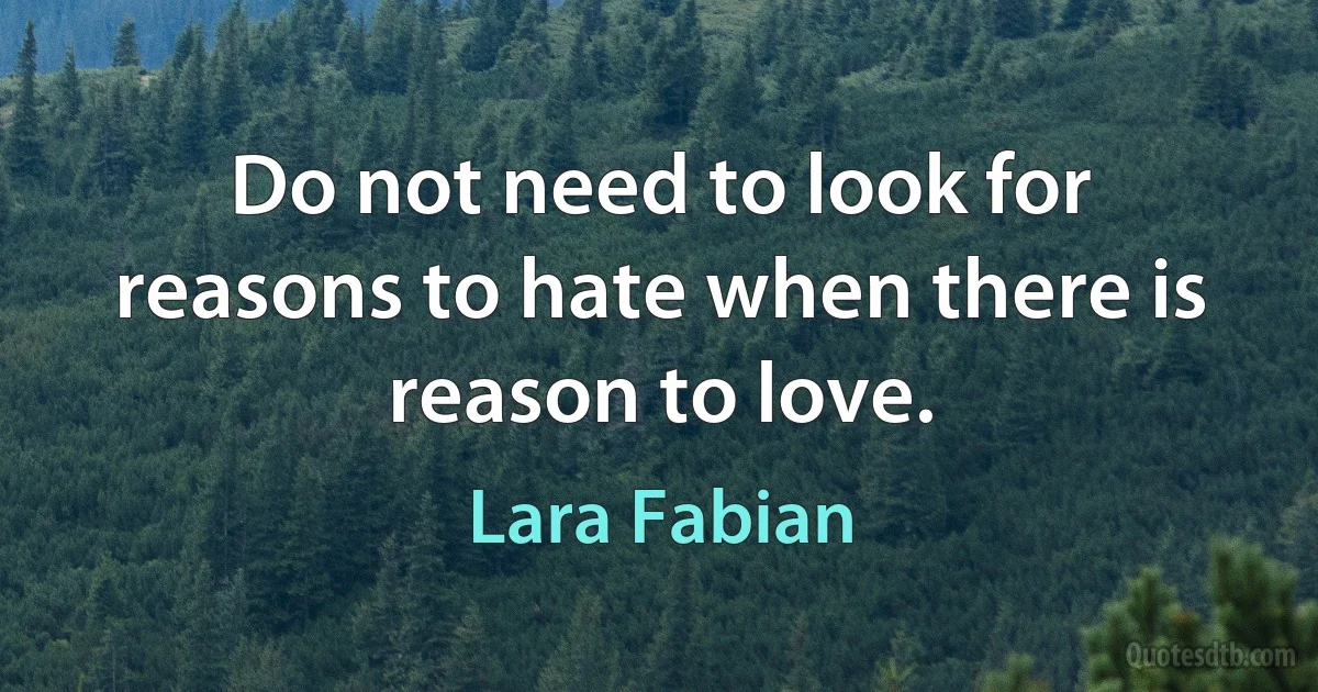 Do not need to look for reasons to hate when there is reason to love. (Lara Fabian)