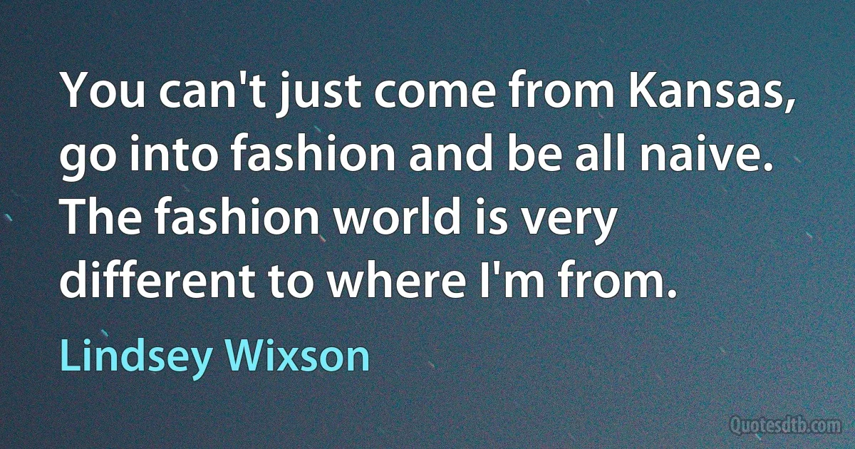 You can't just come from Kansas, go into fashion and be all naive. The fashion world is very different to where I'm from. (Lindsey Wixson)