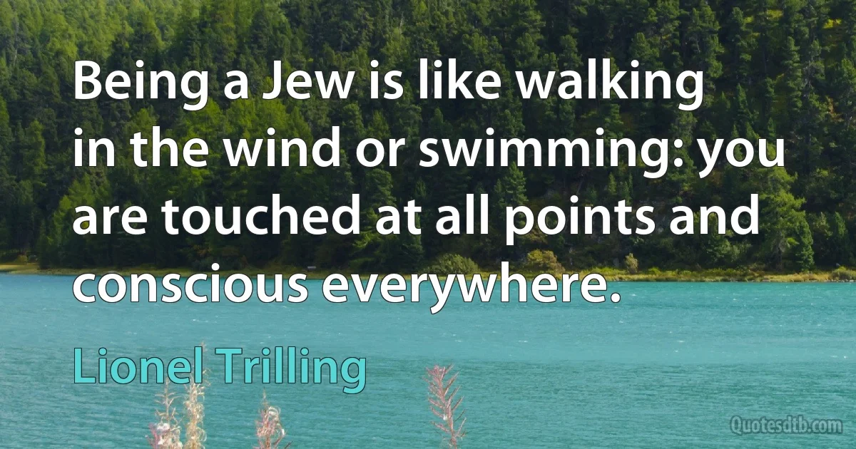 Being a Jew is like walking in the wind or swimming: you are touched at all points and conscious everywhere. (Lionel Trilling)