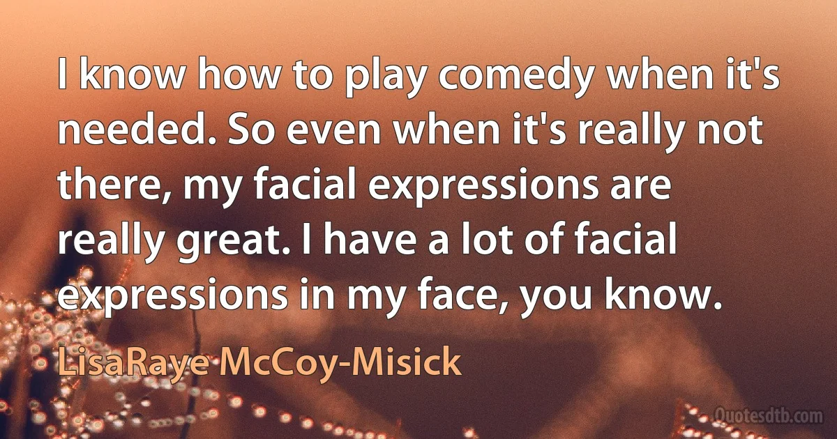 I know how to play comedy when it's needed. So even when it's really not there, my facial expressions are really great. I have a lot of facial expressions in my face, you know. (LisaRaye McCoy-Misick)