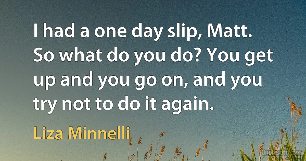 I had a one day slip, Matt. So what do you do? You get up and you go on, and you try not to do it again. (Liza Minnelli)