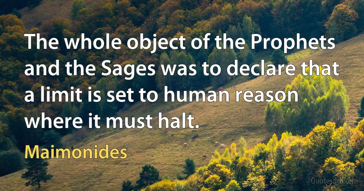 The whole object of the Prophets and the Sages was to declare that a limit is set to human reason where it must halt. (Maimonides)