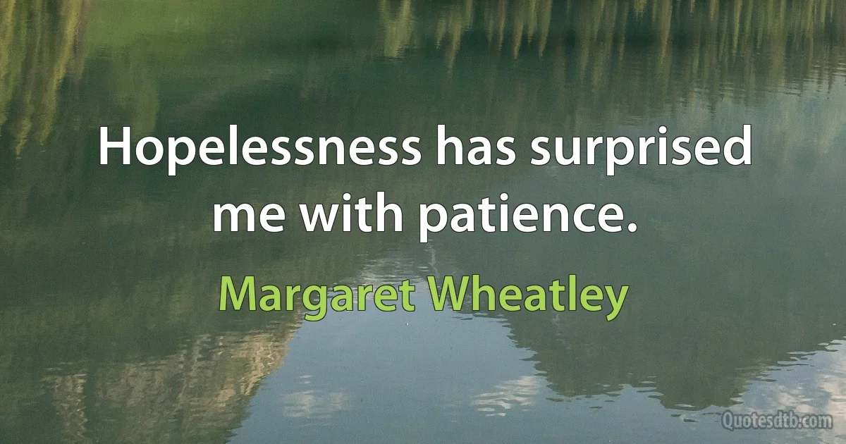 Hopelessness has surprised me with patience. (Margaret Wheatley)