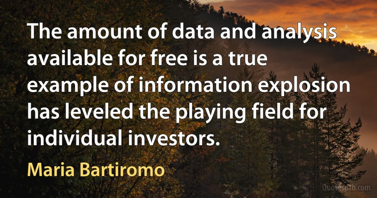 The amount of data and analysis available for free is a true example of information explosion has leveled the playing field for individual investors. (Maria Bartiromo)