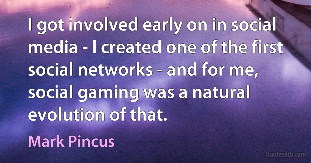 I got involved early on in social media - I created one of the first social networks - and for me, social gaming was a natural evolution of that. (Mark Pincus)