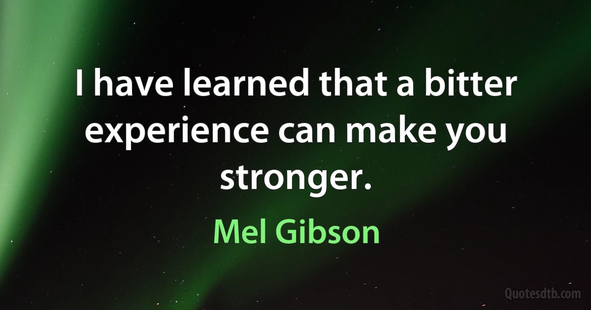 I have learned that a bitter experience can make you stronger. (Mel Gibson)