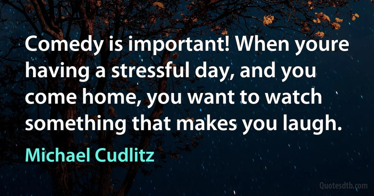 Comedy is important! When youre having a stressful day, and you come home, you want to watch something that makes you laugh. (Michael Cudlitz)