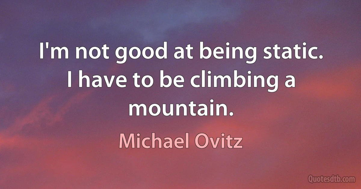 I'm not good at being static. I have to be climbing a mountain. (Michael Ovitz)