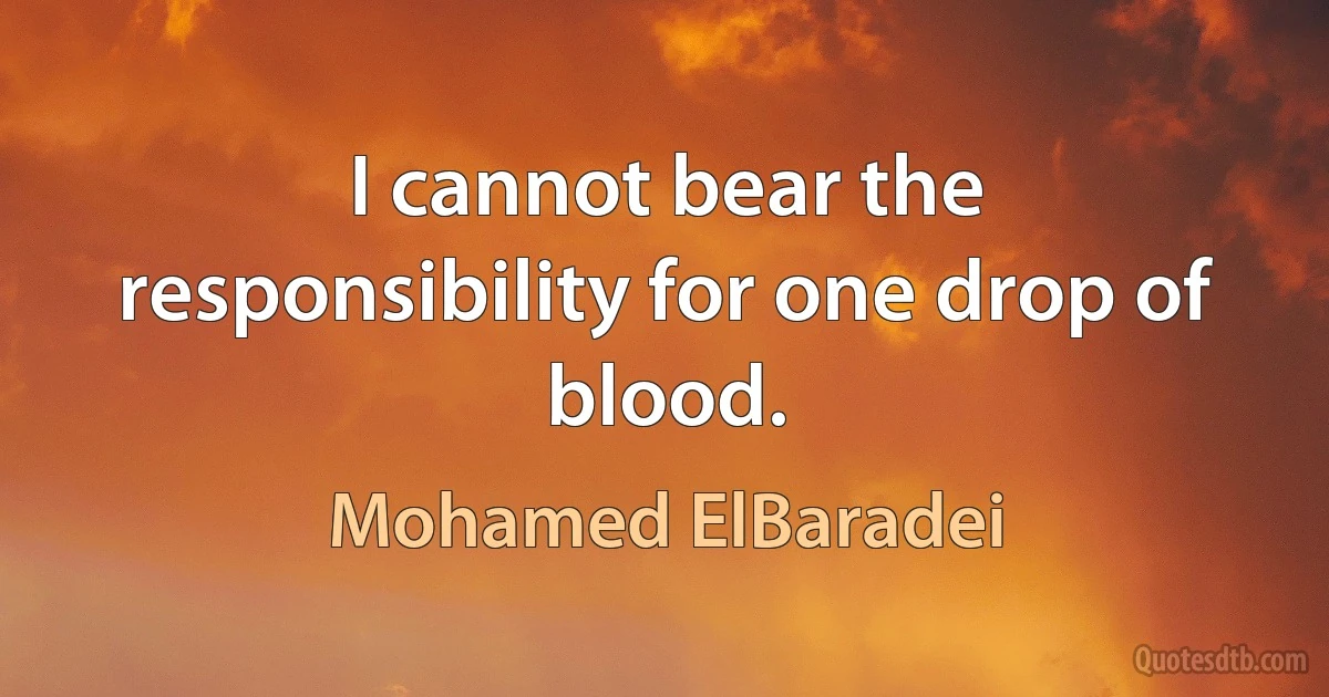 I cannot bear the responsibility for one drop of blood. (Mohamed ElBaradei)