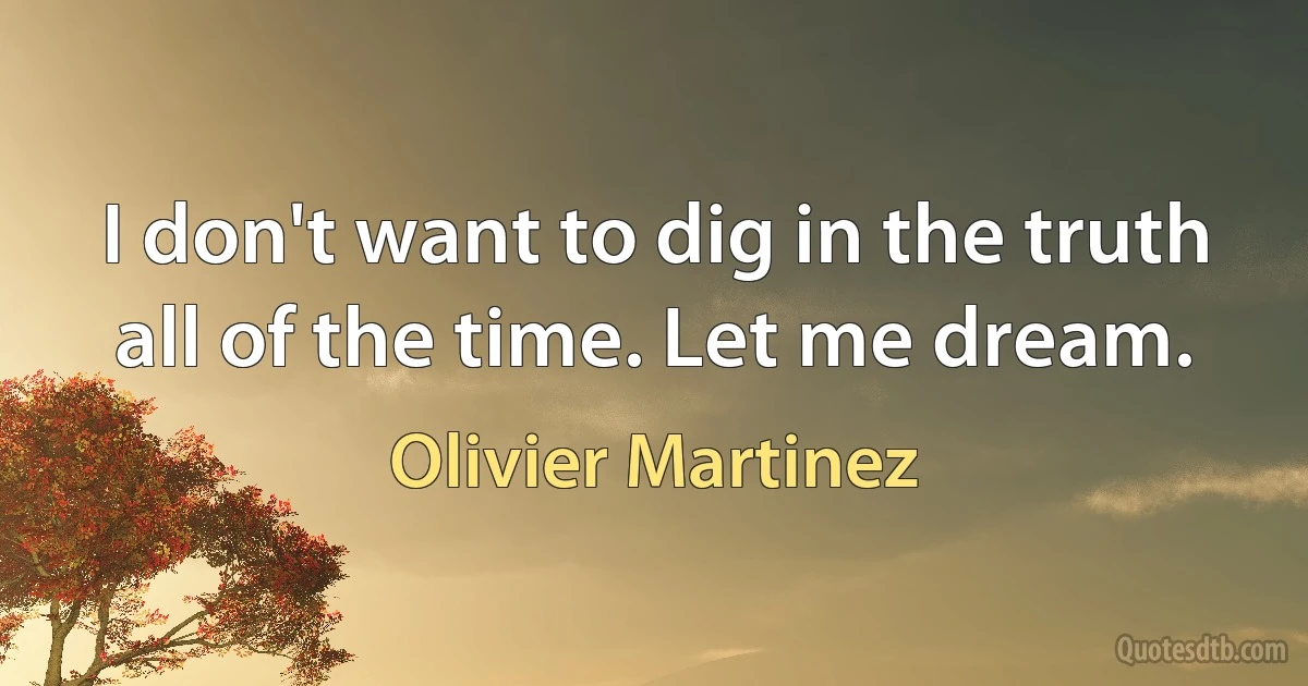 I don't want to dig in the truth all of the time. Let me dream. (Olivier Martinez)