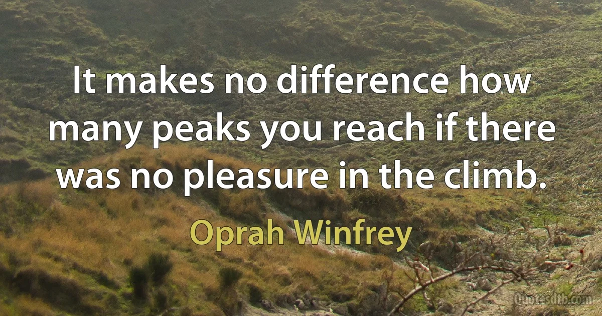 It makes no difference how many peaks you reach if there was no pleasure in the climb. (Oprah Winfrey)