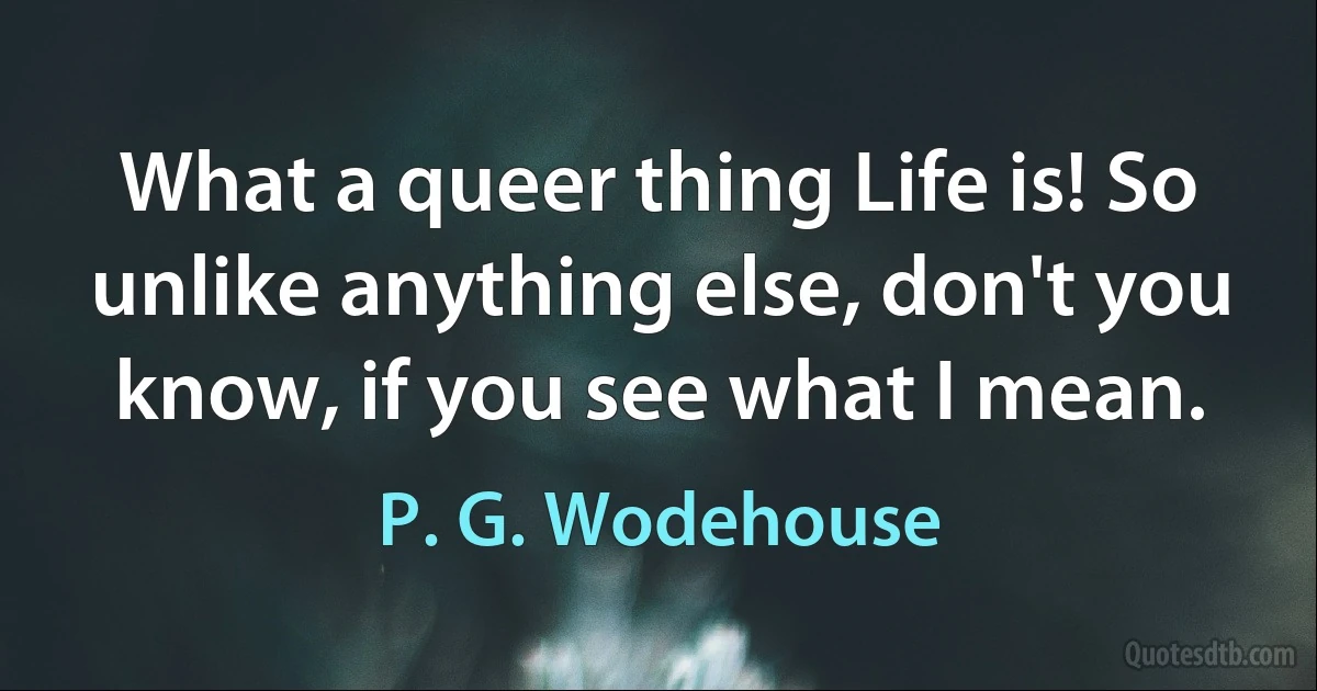 What a queer thing Life is! So unlike anything else, don't you know, if you see what I mean. (P. G. Wodehouse)