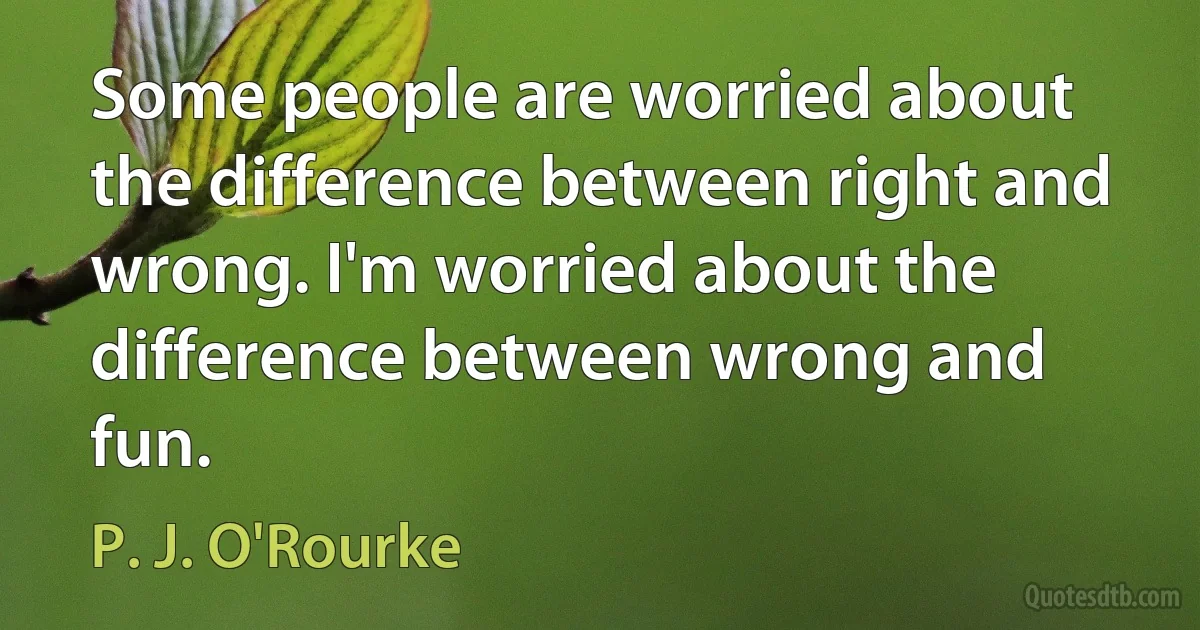 Some people are worried about the difference between right and wrong. I'm worried about the difference between wrong and fun. (P. J. O'Rourke)