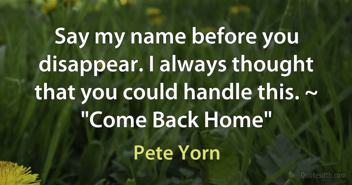 Say my name before you disappear. I always thought that you could handle this. ~ "Come Back Home" (Pete Yorn)