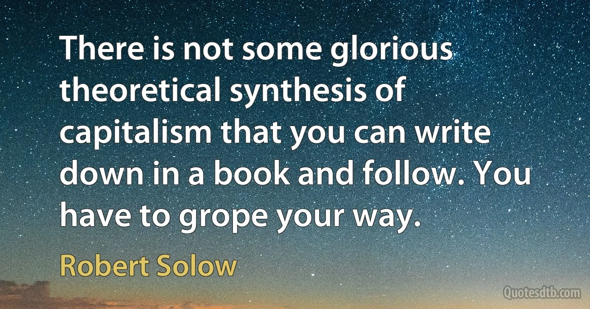 There is not some glorious theoretical synthesis of capitalism that you can write down in a book and follow. You have to grope your way. (Robert Solow)