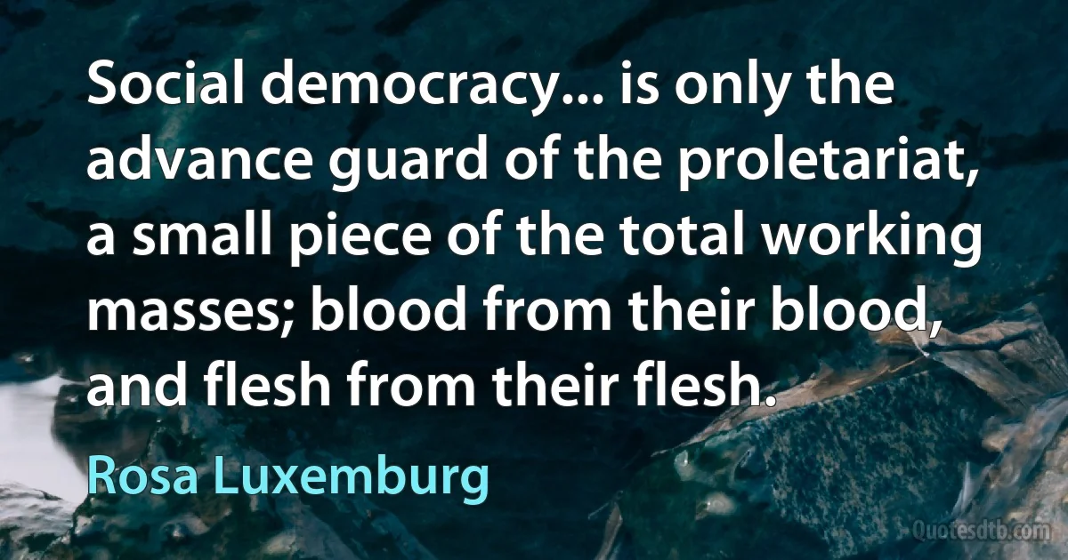 Social democracy... is only the advance guard of the proletariat, a small piece of the total working masses; blood from their blood, and flesh from their flesh. (Rosa Luxemburg)