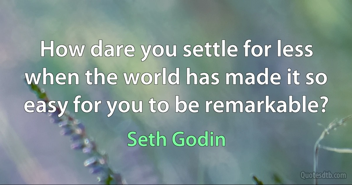 How dare you settle for less when the world has made it so easy for you to be remarkable? (Seth Godin)