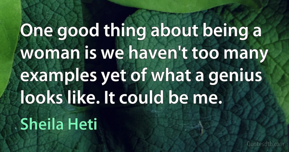 One good thing about being a woman is we haven't too many examples yet of what a genius looks like. It could be me. (Sheila Heti)