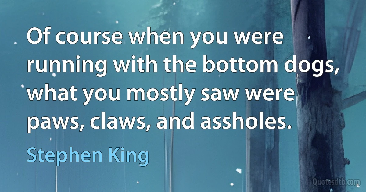 Of course when you were running with the bottom dogs, what you mostly saw were paws, claws, and assholes. (Stephen King)