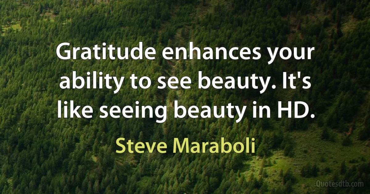 Gratitude enhances your ability to see beauty. It's like seeing beauty in HD. (Steve Maraboli)