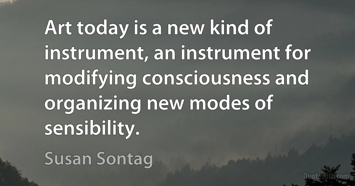 Art today is a new kind of instrument, an instrument for modifying consciousness and organizing new modes of sensibility. (Susan Sontag)