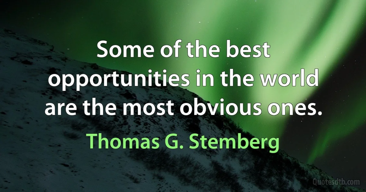 Some of the best opportunities in the world are the most obvious ones. (Thomas G. Stemberg)