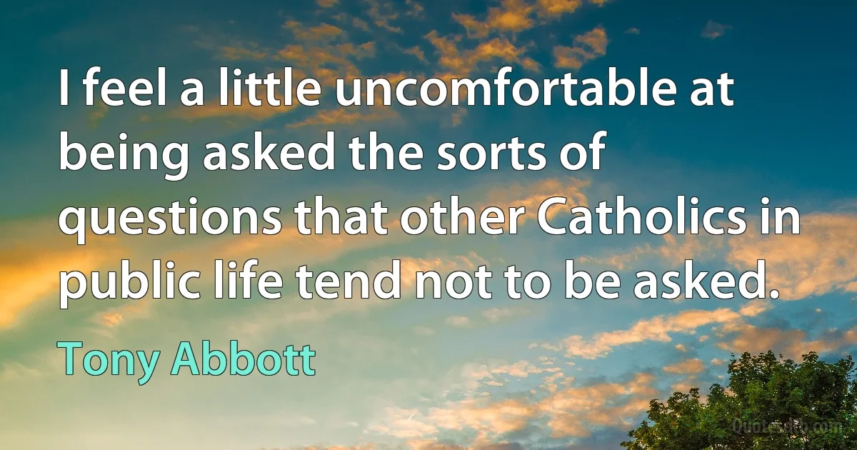 I feel a little uncomfortable at being asked the sorts of questions that other Catholics in public life tend not to be asked. (Tony Abbott)