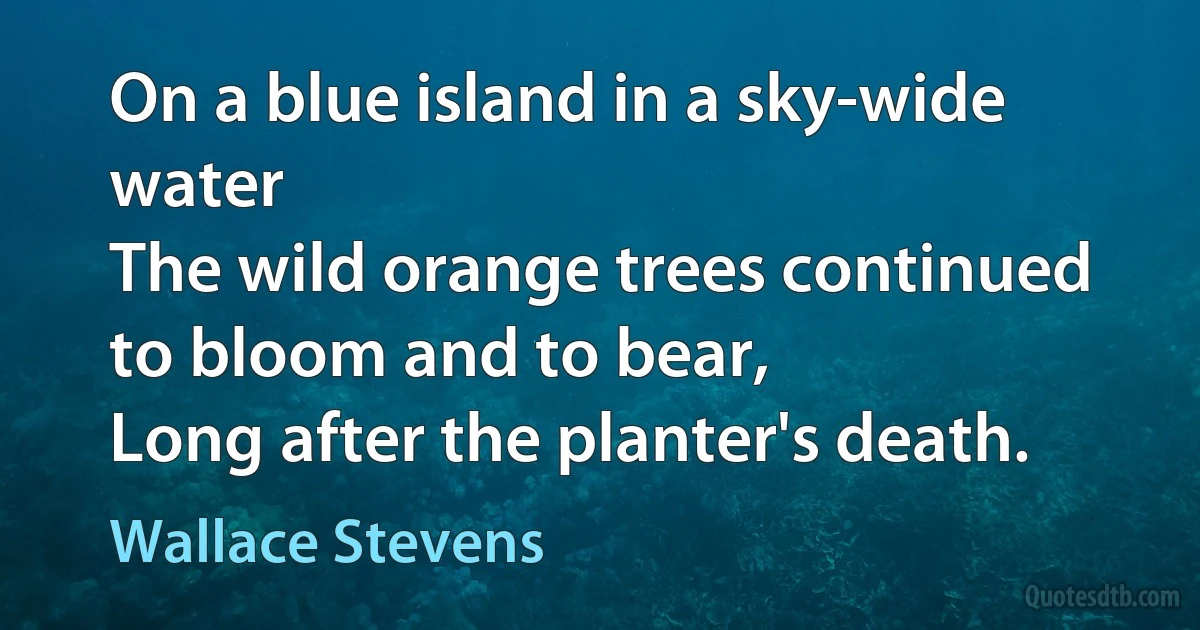 On a blue island in a sky-wide water
The wild orange trees continued to bloom and to bear,
Long after the planter's death. (Wallace Stevens)