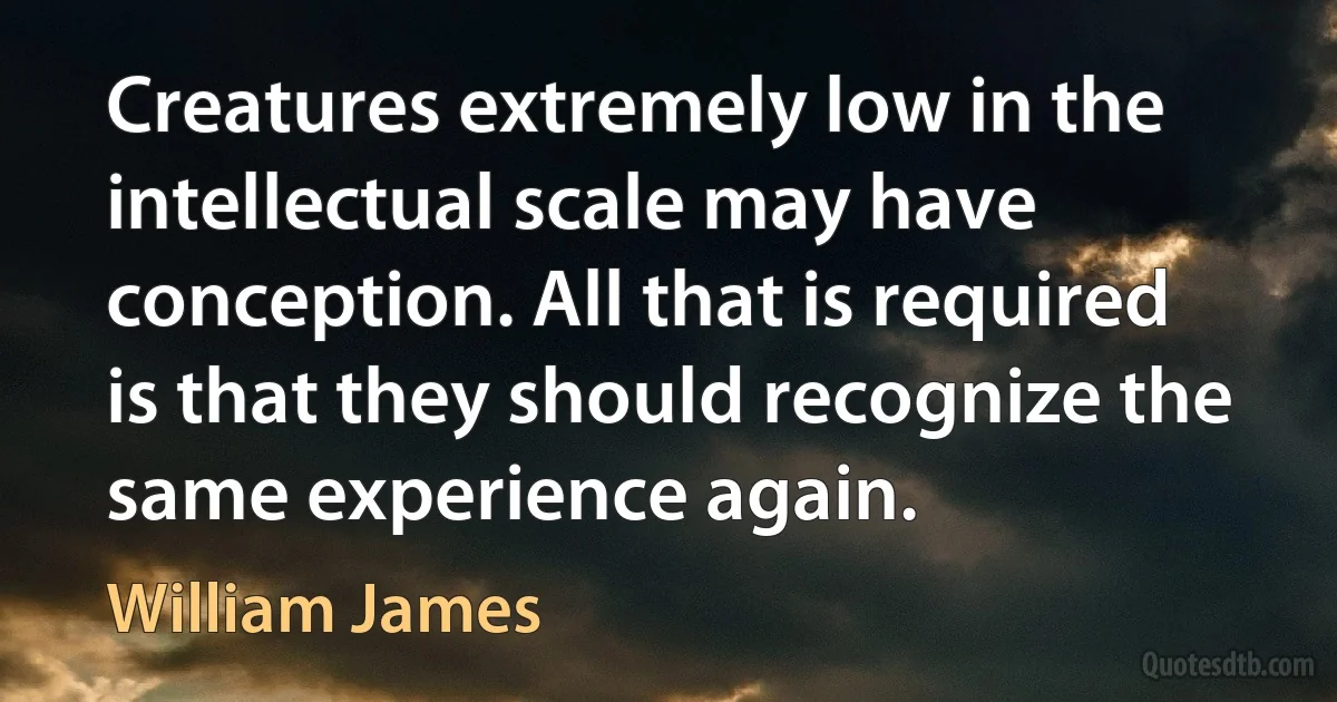 Creatures extremely low in the intellectual scale may have conception. All that is required is that they should recognize the same experience again. (William James)