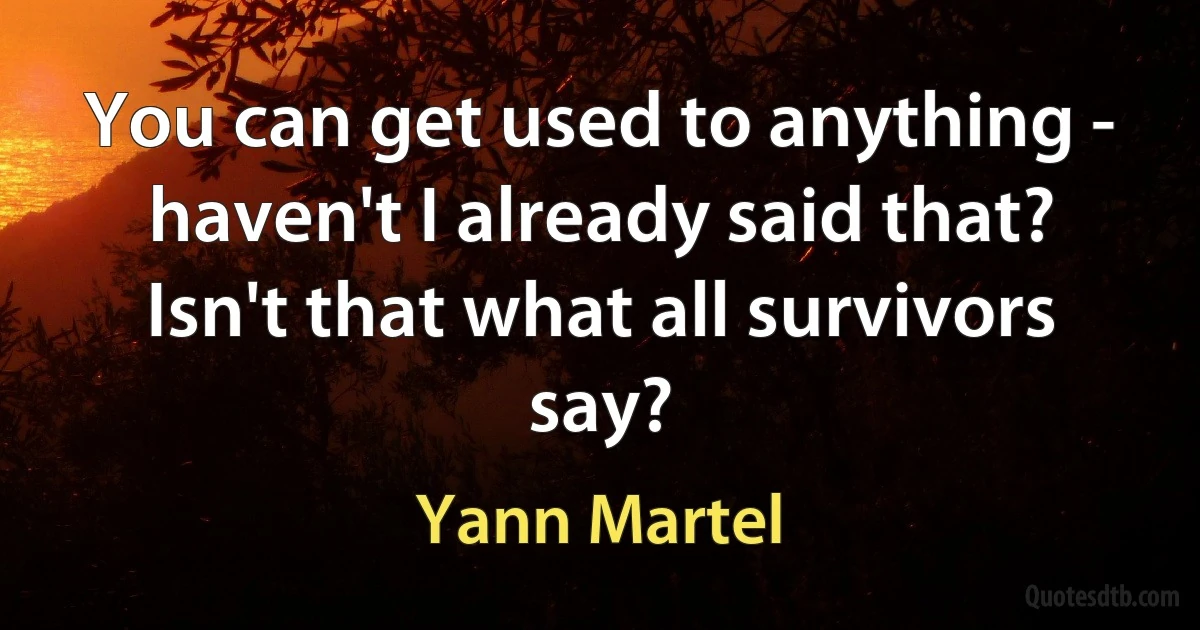 You can get used to anything - haven't I already said that? Isn't that what all survivors say? (Yann Martel)