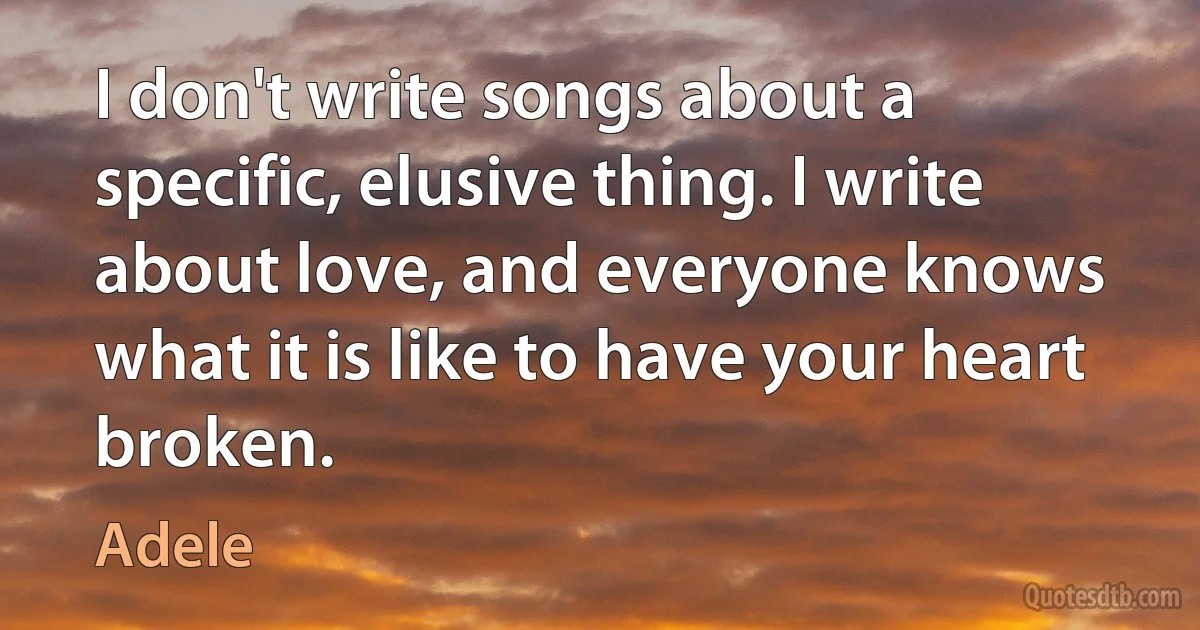 I don't write songs about a specific, elusive thing. I write about love, and everyone knows what it is like to have your heart broken. (Adele)