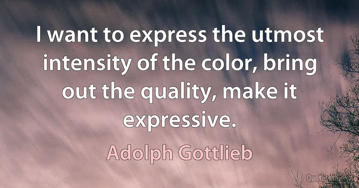 I want to express the utmost intensity of the color, bring out the quality, make it expressive. (Adolph Gottlieb)