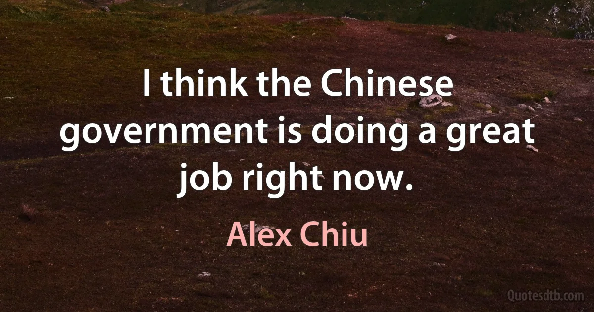 I think the Chinese government is doing a great job right now. (Alex Chiu)