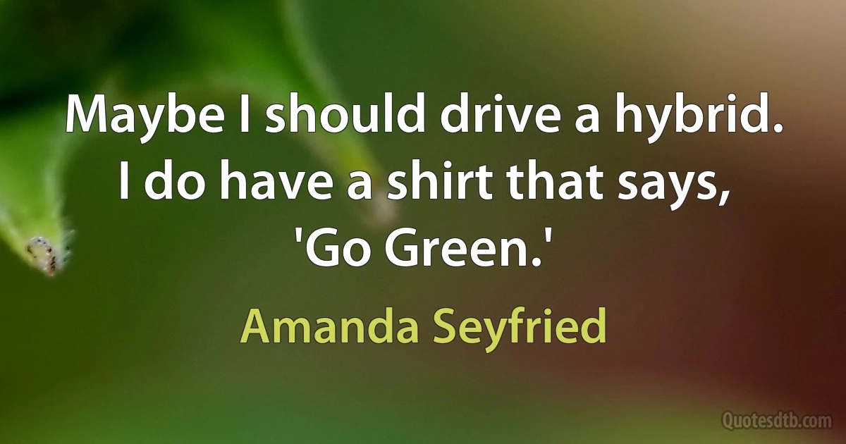 Maybe I should drive a hybrid. I do have a shirt that says, 'Go Green.' (Amanda Seyfried)