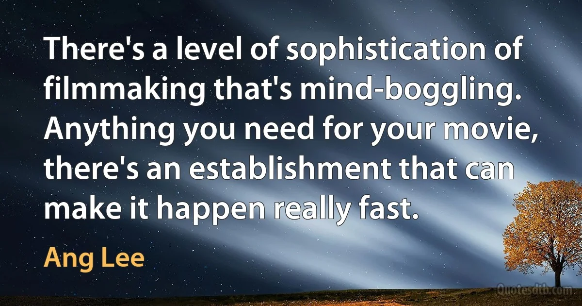 There's a level of sophistication of filmmaking that's mind-boggling. Anything you need for your movie, there's an establishment that can make it happen really fast. (Ang Lee)