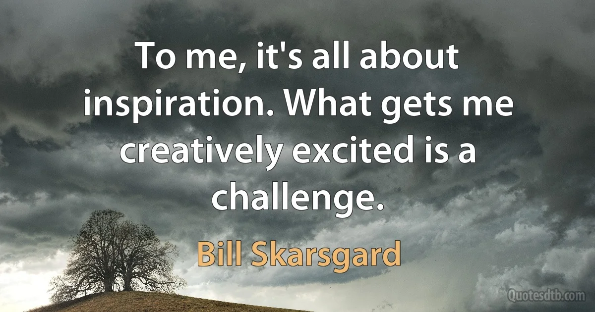 To me, it's all about inspiration. What gets me creatively excited is a challenge. (Bill Skarsgard)